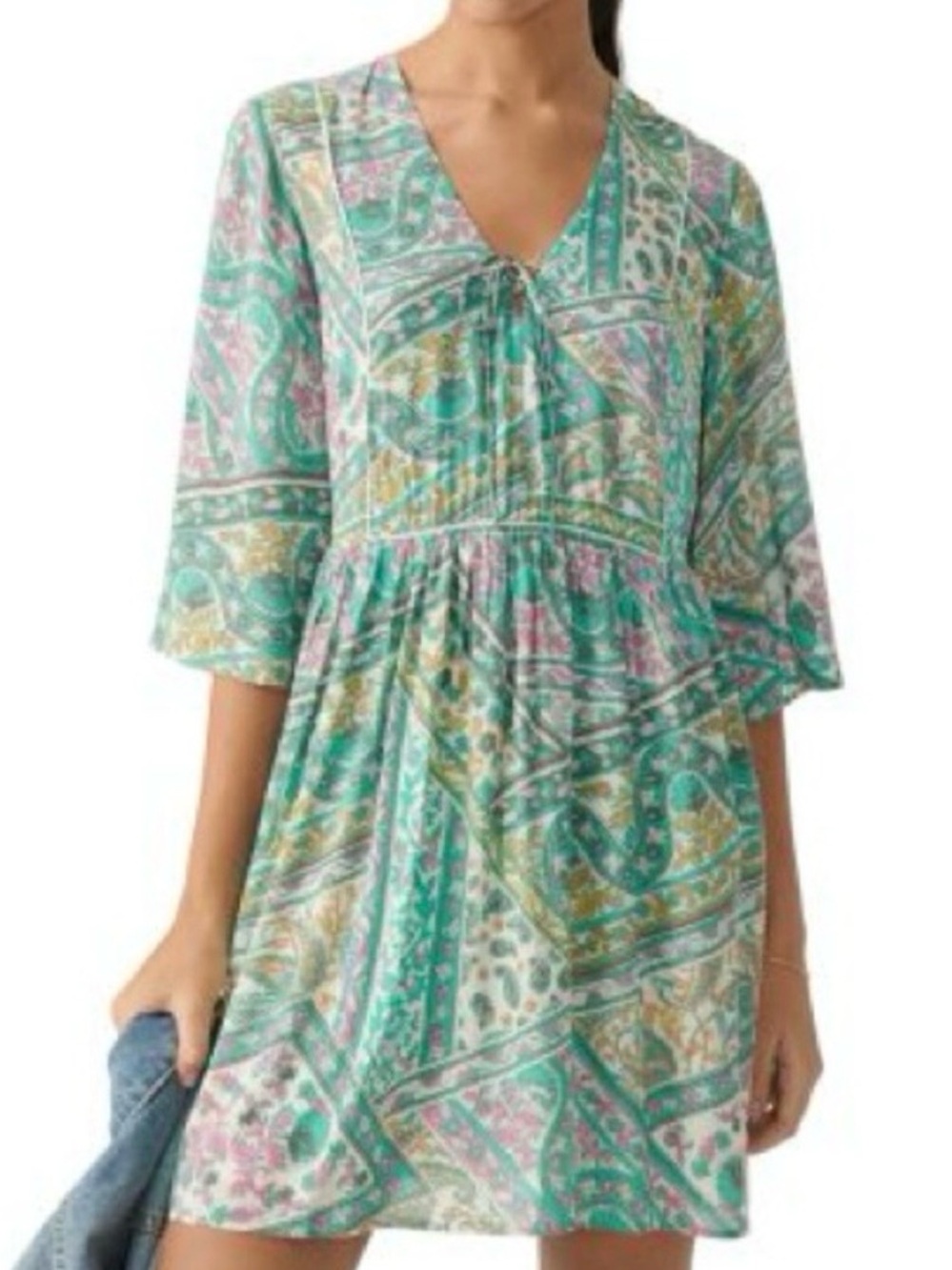 Ba&sh Fleur v neck paisley print mini dress boho bohemian festival romantic US 4